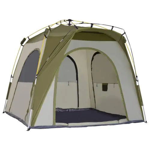 Camping Tent 240Lx240Wx195H cm Polyester Aluminium Army Green & Grey 
