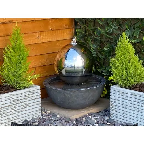 Sphere & Resin Base Modern Metal Water Feature