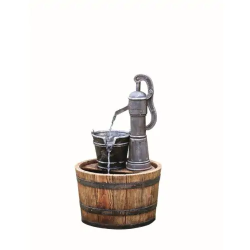 Pump on Wooden Barrel Traditional Water Feature
