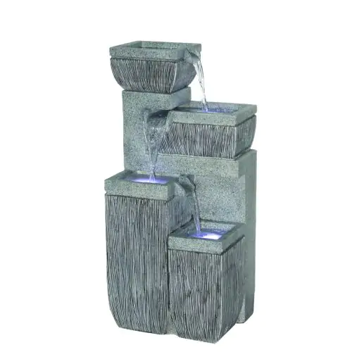4 Bowl Textured Granite Contemporary Solar Water Feature
