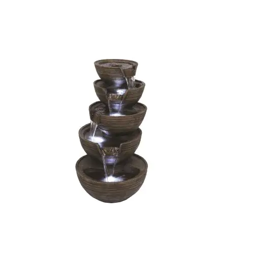 Stacked Brown Bowls Traditional Solar Water Feature