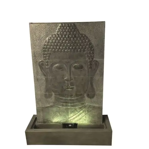 Large Grey Buddha Wall Oriental Solar Water Feature