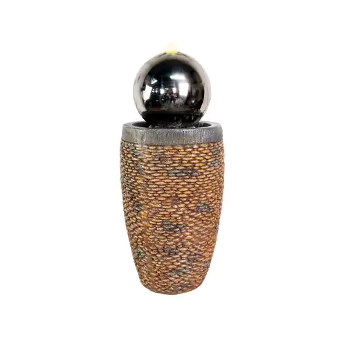 Sphere with Pebble Column Modern Metal Solar Water Feature