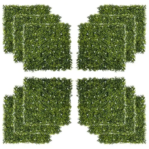 Outsunny 12PCS Artificial Boxwood Wall Panels 50cm x 50cm Grass Privacy Fence Screen Faux Hedge Greenery Backdrop Encrypted Milan Grass