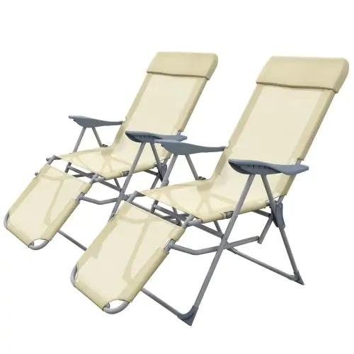 Outsunny Outdoor Reclining Garden Chairs Set of 2 with Adjustable Footrest, 2 Pieces Recliner Garden Chairs with 5-level Adjustable Backrest, Headrest, Beige