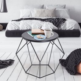 View of Steel Minimalist Pentagon Shaped Round Coffee Table Black