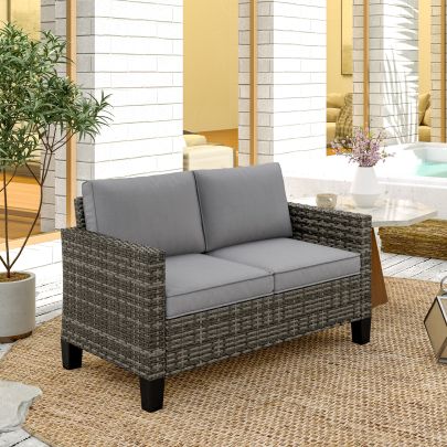 Outsunny Two Seater Rattan Outdoor Sofa Dark Grey