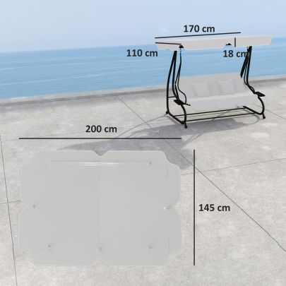 Outsunny Garden Swing Canopy Replacement 3 Seater, Waterproof Garden Swing Seat Canopy Cover, Windproof Anti UV Sun Shade Canopy Only for Patio, Balcony, Dark Grey