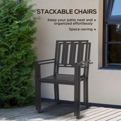 Outsunny Set of Two Minimal Metal Garden Chairs Black