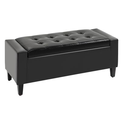 HOMCOM PU Leather Storage Ottoman Bench Storage Chest Tufted Ottoman Cube w Flipping Top 92L x 40W x 40H cm Black