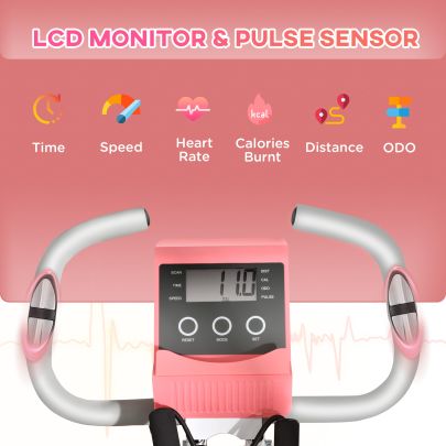 HOMCOM 2 in 1 Folding Exercise Bike with 8 Level Magnetic Resistance, Arm Resistance Band, Pulse Sensor, Pink