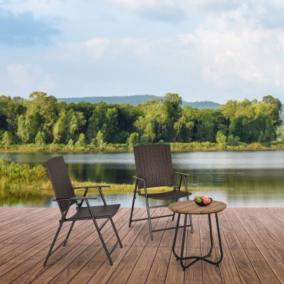  2pcs Folding Garden Chair Rattan Bistro Set with Armrest for Outdoor Steel Frame