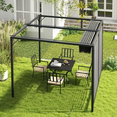 Outsunny 3 x 2.8m Metal Pergola, with Retractable Fabric Roof Grey