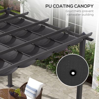Outsunny 3 x 3m Aluminium Pergola, with Retractable Roof Dark Grey