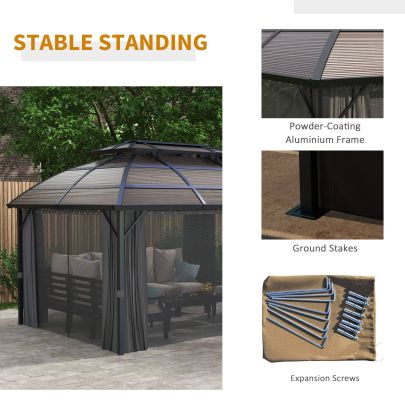 Outsunny 4 x 3m Aluminium Frame Hard Gazebo, with Accessories Brown