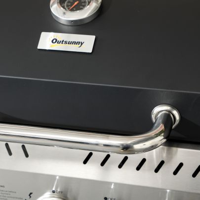 Outsunny Four Burner Steel Gas Grill, with Thermometer Black
