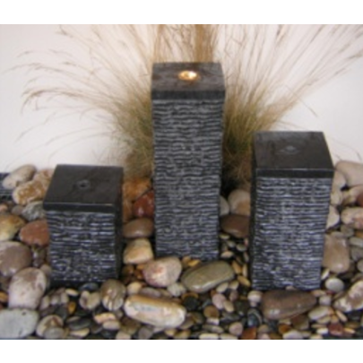 Set of 3 Black Limestone Columns (50 | 35 | 20x16x16) Solar Water Feature