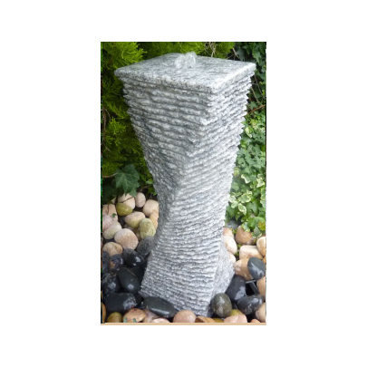 Grey Granite Twisted Fountain Chiselled All Sides (80x25x25) Solar Water Feature