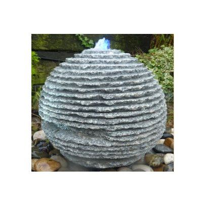 Grey Granite Rustic Sphere (40x40x40) Solar Water Feature