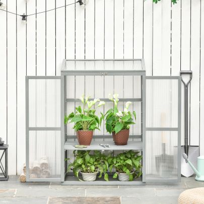  Wooden Cold Frame Greenhouse for Plants PC Board Garden 76 x 47 x 110cm Grey
