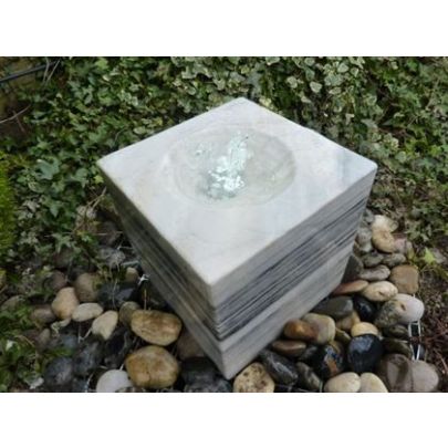 Polished Black & White Marble Cube (30x30x30) Solar Water Feature
