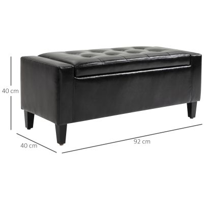 HOMCOM PU Leather Storage Ottoman Bench Storage Chest Tufted Ottoman Cube w Flipping Top 92L x 40W x 40H cm Black