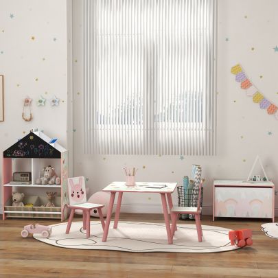 ZONEKIZ Kids and Table Chairs, Children Desk with Two Chairs, Toddler Furniture Set, for Ages 3 6 Years Pink