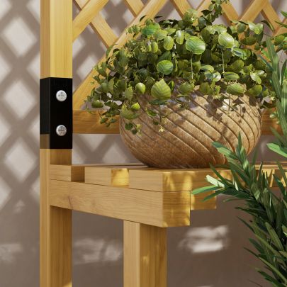 Outsunny Wooden Plant Stand, with Trellis Natural Finish