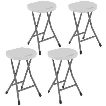 Outsunny Folding Stool Set of 4, Decorative Garden Stool Set with Safety Latch, Foldable Garden Stools with Powder Coated Steel Legs HDPE Seat and Handle for Indoor and Outdoor, White