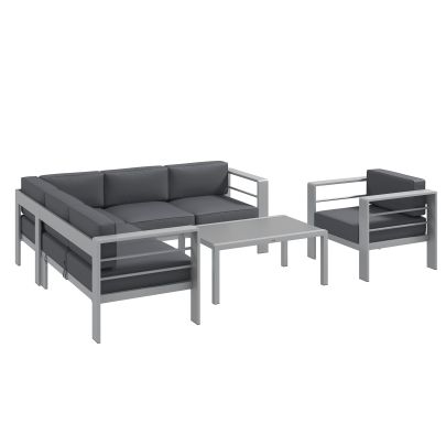 Outsunny Five Piece Aluminium Garden Sofa Set, with Glass Top Table Grey