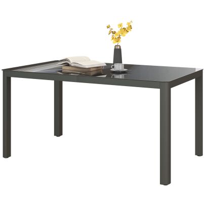 Outsunny 150cm x 88cm Aluminium Table, with Glass Tabletop Grey