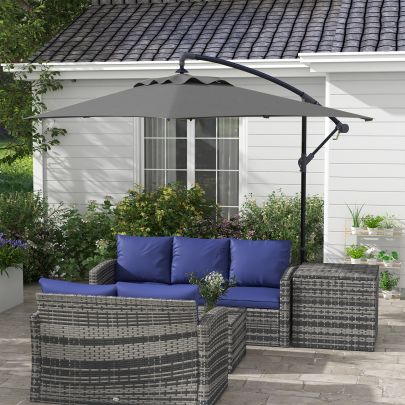 Outsunny 3m Cantilever Overhanging Parasol, with Cross Base Grey