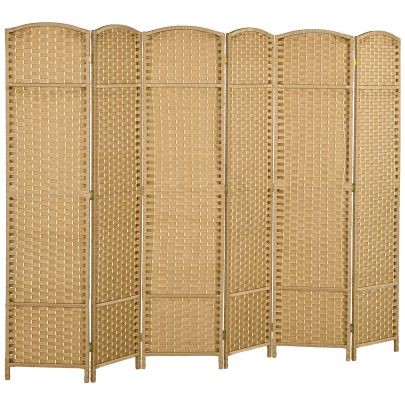 HOMCOM 6 Panel Folding Room Divider, Freestanding Privacy Screen for Living Room, Bedroom and Office, 240 x 170cm, Natural