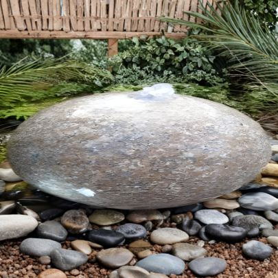 DRILLED GRANITE SPHERE, FLAMED SURFACE, DIAM 35CM, PINKY