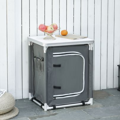  Aluminum Outdoor Camping Kitchen Cupboard Table Storage Organiser w/ 2 Shelf