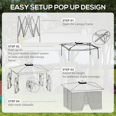 Outsunny 3 x 3m Pop Up Gazebo, Double roof Garden Tent with Netting and Carry Bag, Party Event Shelter for Outdoor Patio, Khaki