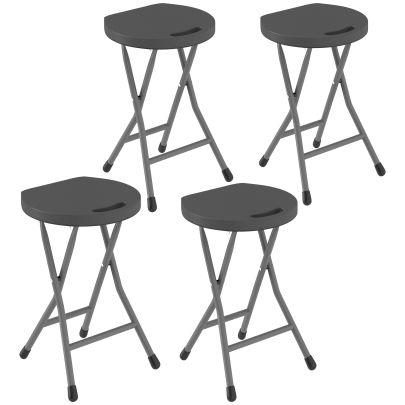 Outsunny Folding Stool Set of 4, Decorative Garden Stool Set with Safety Latch, Foldable Garden Stools with Powder Coated Steel Legs HDPE Seat and Handle for Indoor and Outdoor, Charcoal Grey