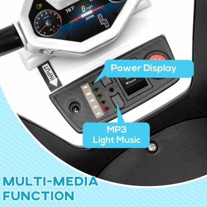 AIYAPLAY 12V Kids Electric Quad Bike w Spring Suspension System, Forward & Backward, LED Light, Music, MP3, White
