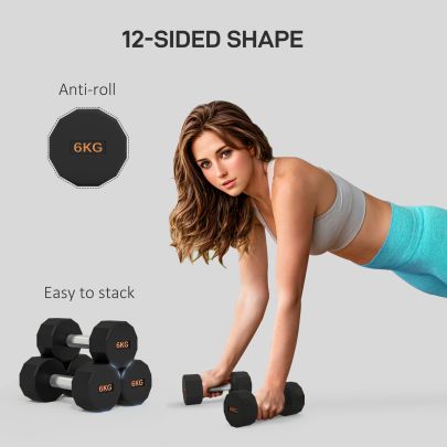 SPORTNOW 2 x 6kg Dumbbells Weights Set with 12 Sided Shape and Non Slip Grip for Men Women Home Gym Workout