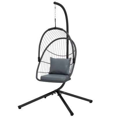Outsunny Single Egg Chair, with Steel Frame Stand Grey
