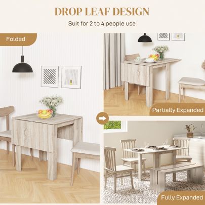 HOMCOM Four Seater Drop Leaf Dining Table Wood Effect