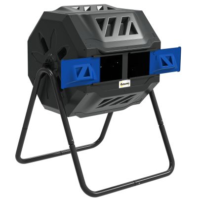 Outsunny 160L Tumbling Compost Bin Outdoor Dual Chamber 360? Rotating Composter, Garden Compost Bin w Sliding Doors & Solid Steel Frame, Blue