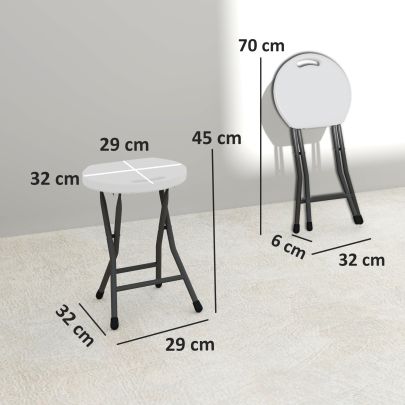 Outsunny Folding Stool Set of 4, Decorative Garden Stool Set with Safety Latch, Foldable Garden Stools with Powder Coated Steel Legs HDPE Seat and Handle for Indoor and Outdoor, White