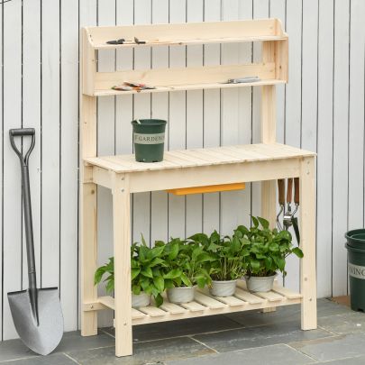  Garden Potting Bench Workbench Workstation Table w/ Sliding Tabletop & Dry Sink