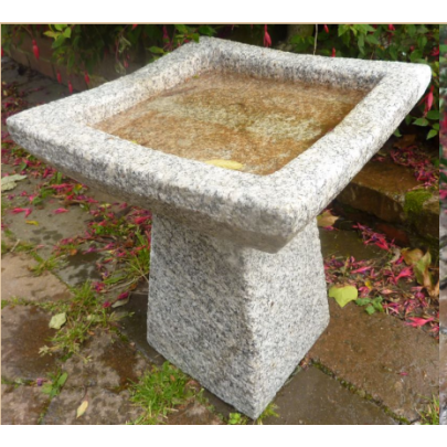 Square Birdbath Grey Granite (40x35x35)