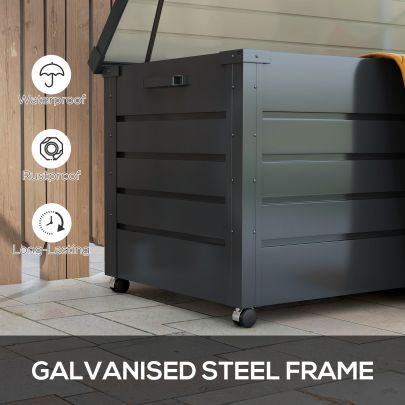 Outsunny 311L Galvanised Steel Garden Storage Box, with Lock Dark Grey