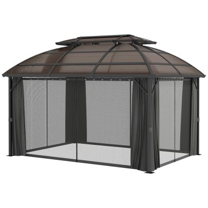 Outsunny 4 x 3m Aluminium Frame Hard Gazebo, with Accessories Brown