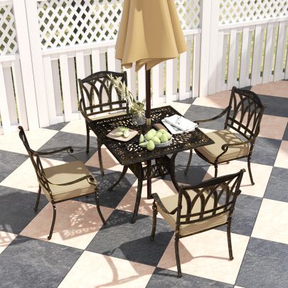 Outsunny Five Piece Cast Aluminium Garden Dining Set Bronze Tone