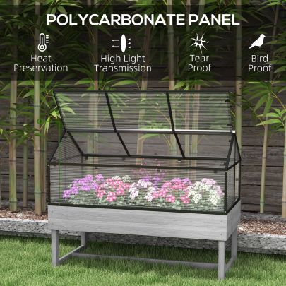 Outsunny 60 x 120cm Raised Garden Bed with Wooden Base Grey