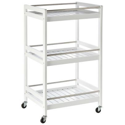  Pine Wood 3-Tier Kitchen Trolley White